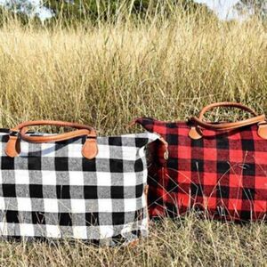 RED AND WHITE !! - BUFFALO PLAID WEEKEND BAG